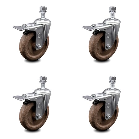 Service Caster 5 Inch High Temp Glass Filled Nylon 10mm Stem Caster Set with Total Lock Brake SCC-TSTTL20S514-GFNSHT-M1015-4